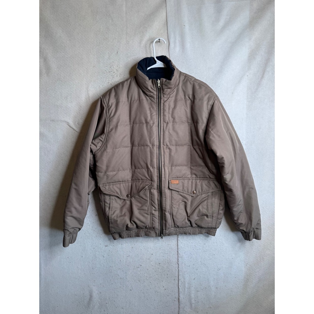 Outback Trading Co Reversible Ranchers Jacket Mens Large Tan Navy Down Fill 2972